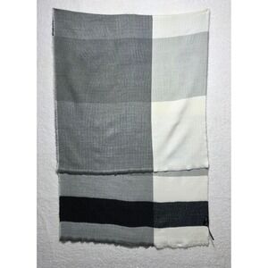 Zara Oversized Colorblock Scarf Grey Black Cream Striped Blanket Wrap 80x31
